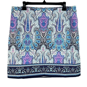 Talbots Woman Size 16P Multi Bohemian Blue Pink Paisley Cotton Stretch Skirt
